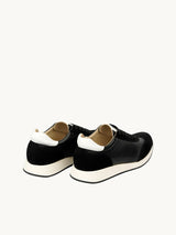 Chaussures femme élégantes et confortables - Baskets compensées Noires Cuir nappa Italiennes Femme - Talon 4.5 cm - Nao Black - Packshot Arrière