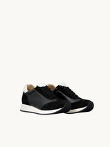 Chaussures femme élégantes et confortables - Baskets compensées Noires Cuir nappa Italiennes Femme - Talon 4.5 cm - Nao Black - Packshot Trois Quart