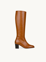 Chaussures femme élégantes et confortables - Bottes Marron Cuir Lisse Italie Femme - Talon 5.5 cm - Cameo Camel - Packshot Trois Quart