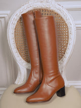 Chaussures femme élégantes et confortables - Bottes Marron Cuir Lisse Italie Femme - Talon 5.5 cm - Cameo Camel - Packshot Trois Quart