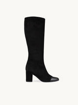 Chaussures femme élégantes et confortables - Bottes Noires Cuir verni d&#39;Espagne Femme - Talon 6.5 cm - Freya Suede Black - Packshot Trois Quart