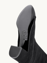 Chaussures femme élégantes et confortables - Bottes Noires Cuir verni d&#39;Espagne Femme - Talon 6.5 cm - Freya Suede Black - Détail Semelle