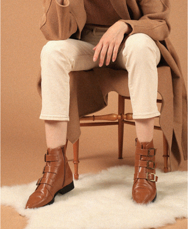 Bottines Marron Cuir nappa Femme - Talon 2 cm - Iris Camel - Portées Assise