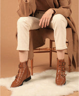 Bottines Marron Cuir nappa Femme - Talon 2 cm - Iris Camel - Portées Assise
