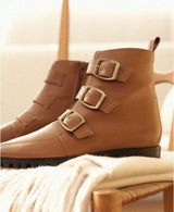 Bottines Marron Cuir nappa Femme - Talon 2 cm - Iris Camel - Détail Boucle