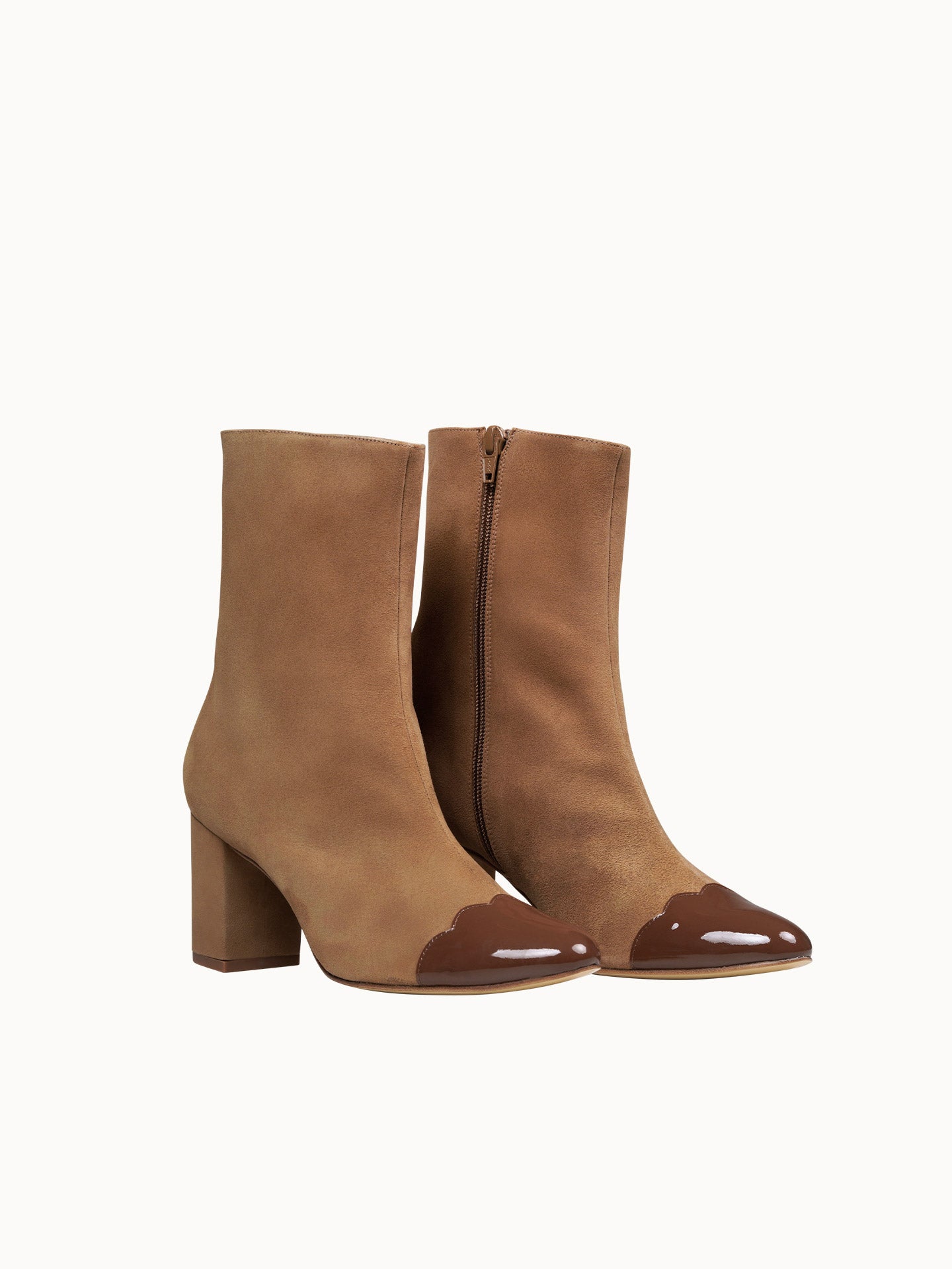 Bottines Marron Cuir verni d'Espagne Femme - Talon 6 cm - Felice Camel - Packshot Trois Quart