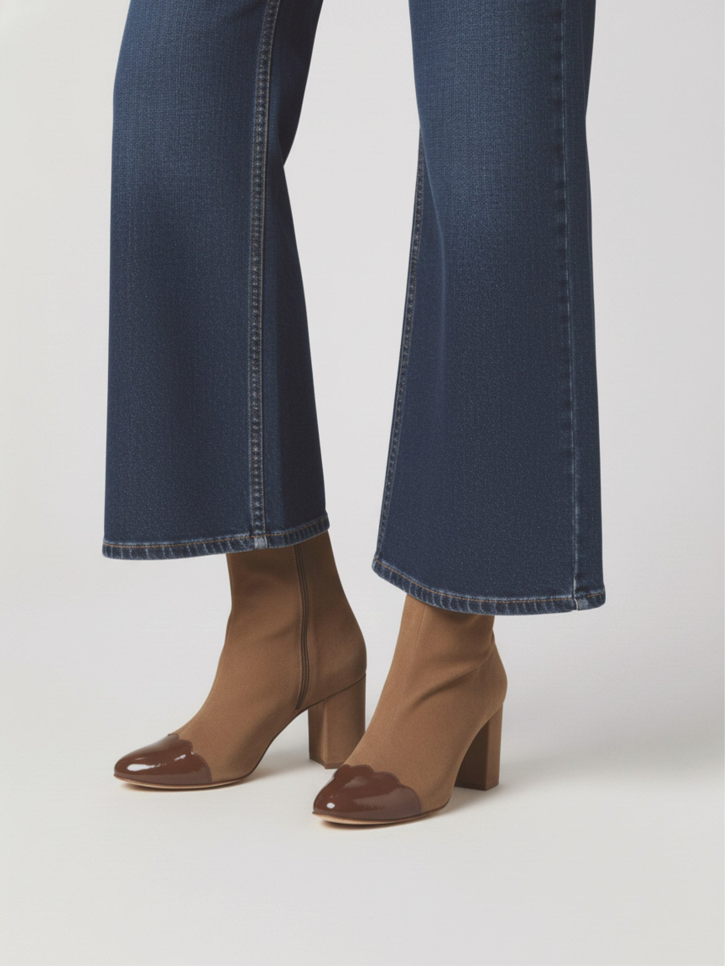 Bottines Marron Cuir verni d'Espagne Femme - Talon 6 cm - Felice Camel - Portées Gros Plan