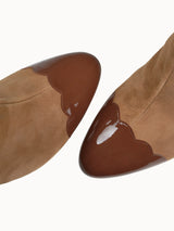 Bottines Marron Cuir verni d'Espagne Femme - Talon 6 cm - Felice Camel - Détail Découpe