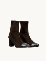 Chaussures femme élégantes et confortables - Bottines Marron Daim Espagne Femme - Talon 6 cm - Felice Stretch Brown - Packshot Trois Quart