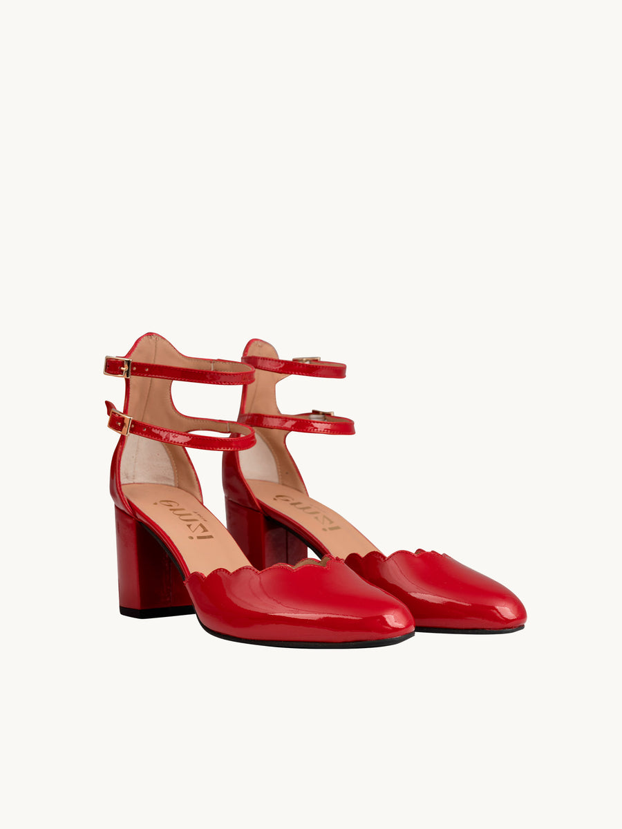 Babies rouges en cuir verni bout festonné | Flavie Red | ÉMZI PARIS