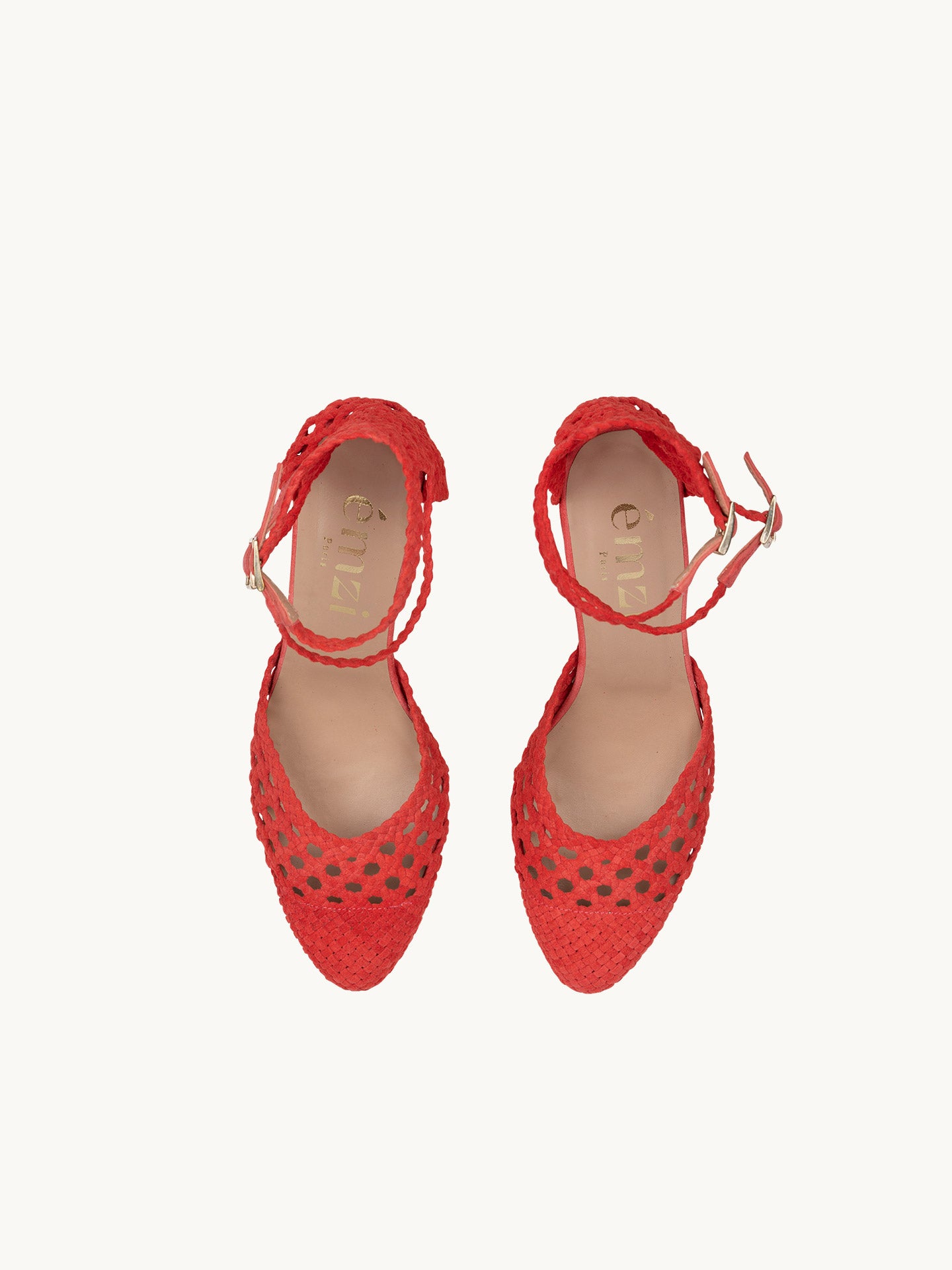 Red Braided Heeled Sandals in Leather Woven | Flavie Woven coral