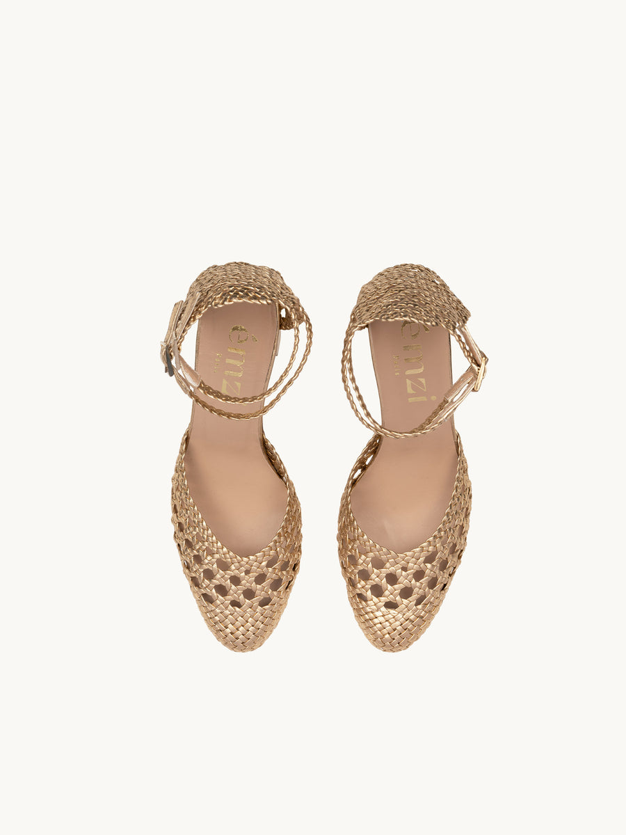 Chaussures tressées - Sandales babies à Talon Tressée Doré | Flavie Woven Gold | ÉMZI PARIS