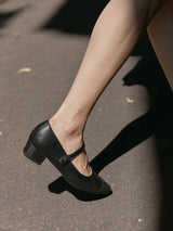 Ballerines Pointues en Cuir Noir | Petit Talon | BAMBIE CLASSIC BLACK