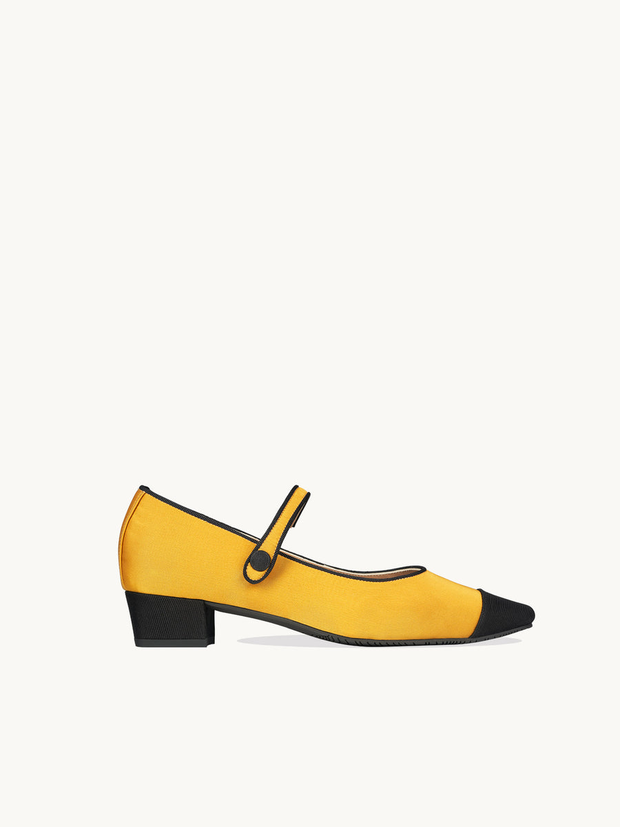 Ballerines Pointues en Satin Jaune | Petit Talon | BAMBIE SATIN ROYAL