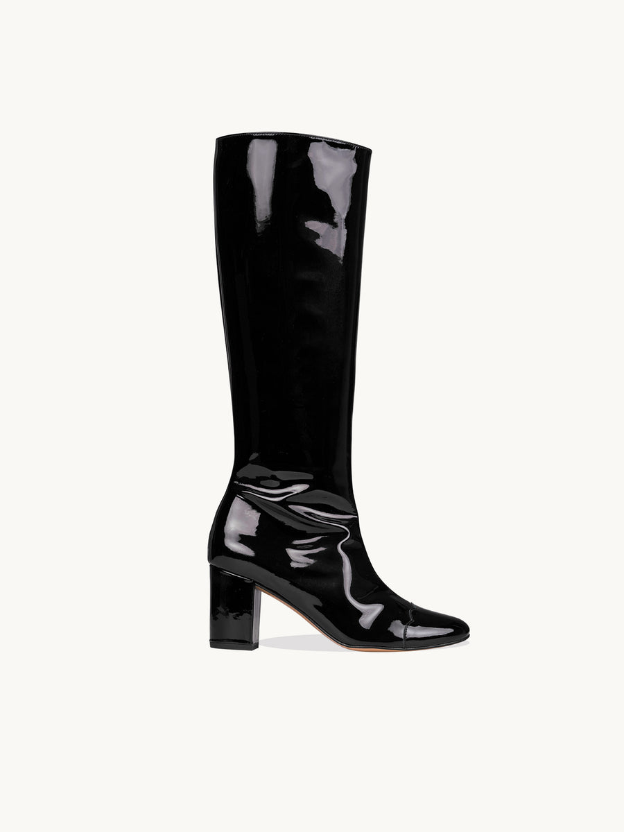 Bottes Noires Femme | Cuir Verni et Talon Carré | Freya Black | ÉMZI PARIS