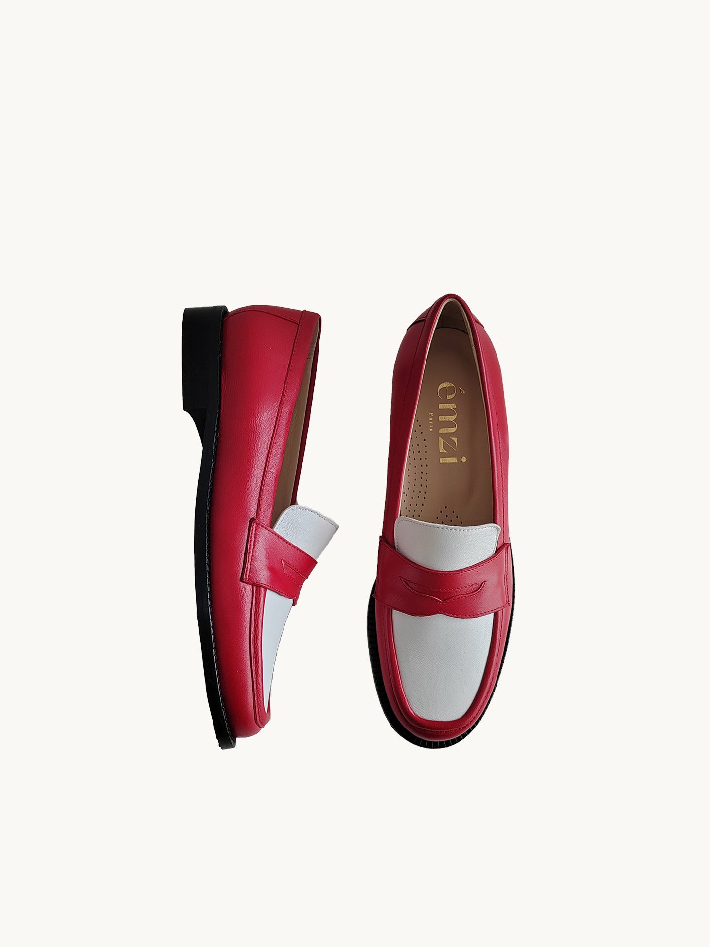 Mocassins Bicolores Rouges & Blancs en cuir italien | Lissa Multi Red | ÉMZI PARIS