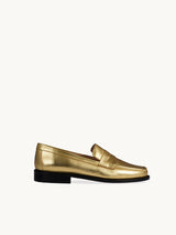 Chaussures femme élégantes et confortables - Mocassins Dorés Cuir Métallisé Italie Femme - Talon 2.5 cm - Lissa Gold - EMZI PARIS - Packshot Profil