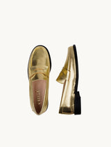 Chaussures femme élégantes et confortables - Mocassins Dorés Cuir Métallisé Italie Femme - Talon 2.5 cm - Lissa Gold - EMZI PARIS - Packshot Dessus