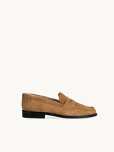 Chaussures femme élégantes et confortables - Mocassins Marrons Daim d&#39;Italie Femme - Talon 2.5 cm - Lissa Camel - Packshot Trois Quart