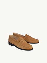 Chaussures femme élégantes et confortables - Mocassins Marrons Daim d&#39;Italie Femme - Talon 2.5 cm - Lissa Camel - Packshot Trois Quart