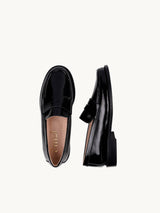 Chaussures femme élégantes et confortables - Mocassins Noirs Cuir verni d&#39;Italie Femme - Talon 2.5 cm - Lissa Black Rock - Packshot Dessus