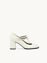 Chaussures femme élégantes et confortables - Salomés Blanches Cuir verni Espagne Femme - Talon 6 cm - Rey White - Packshot Trois Quart