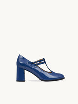 Chaussures femme élégantes et confortables - Salomés Bleues en Cuir verni d&#39;Espagne Femme - Talon 6 cm - Rey Royal Blue - Packshot Trois Quart