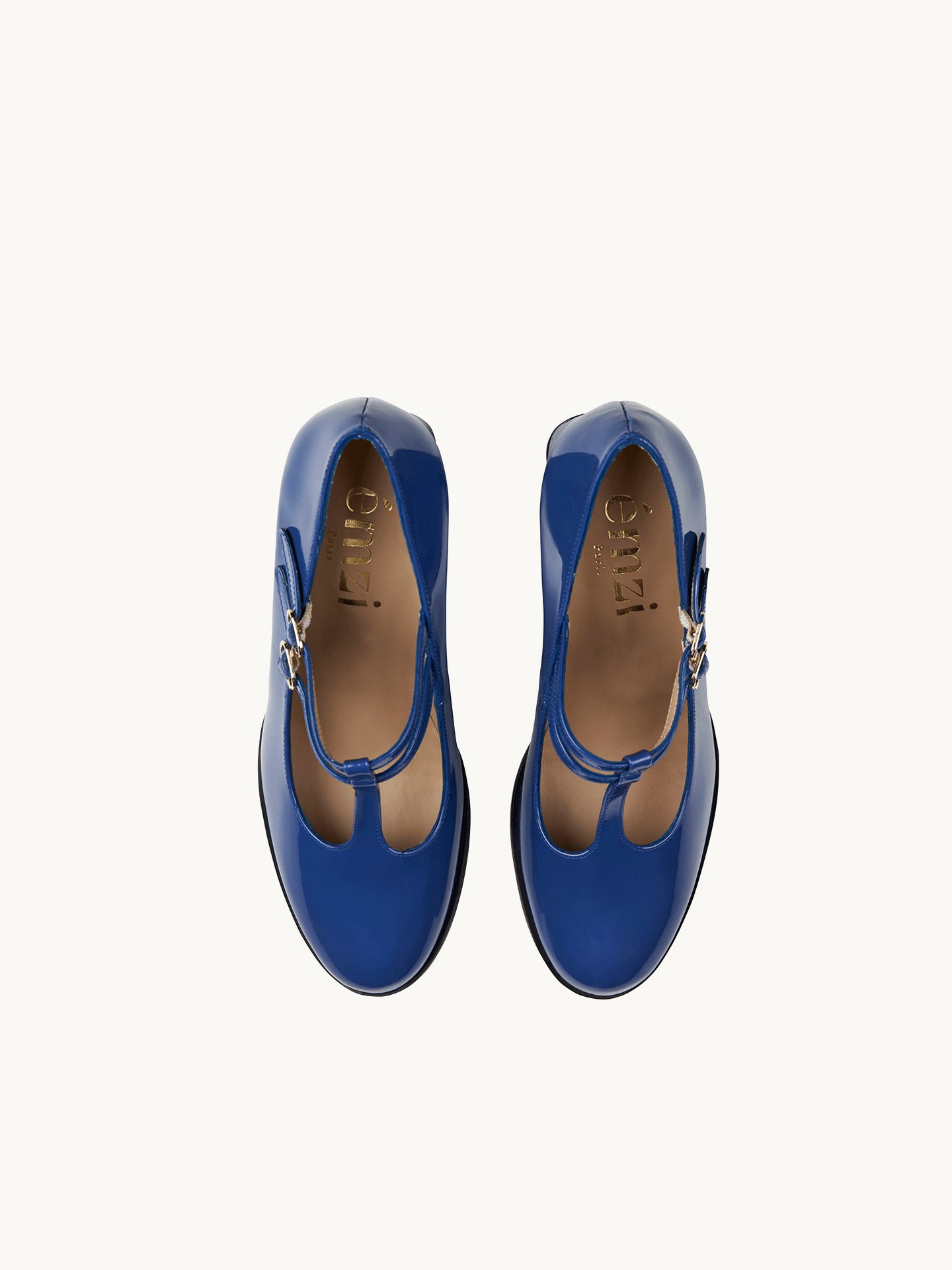 Blue T-strap Mary Janes In Spanish Patent Leather For Women - Heel 6 cm - Rey Royal Blue - Top View Packshot