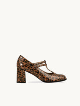 Chaussures femme élégantes et confortables - Salomés Léopard Cuir verni d&#39;Espagne Femme - Talon 6 cm - Rey Leopard - Packshot Trois Quart