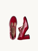 Chaussures femme élégantes et confortables - Salomés Rouges Cuir Verni Espagne Femme - Talon 6 cm - Rey Red - Packshot Trois Quart