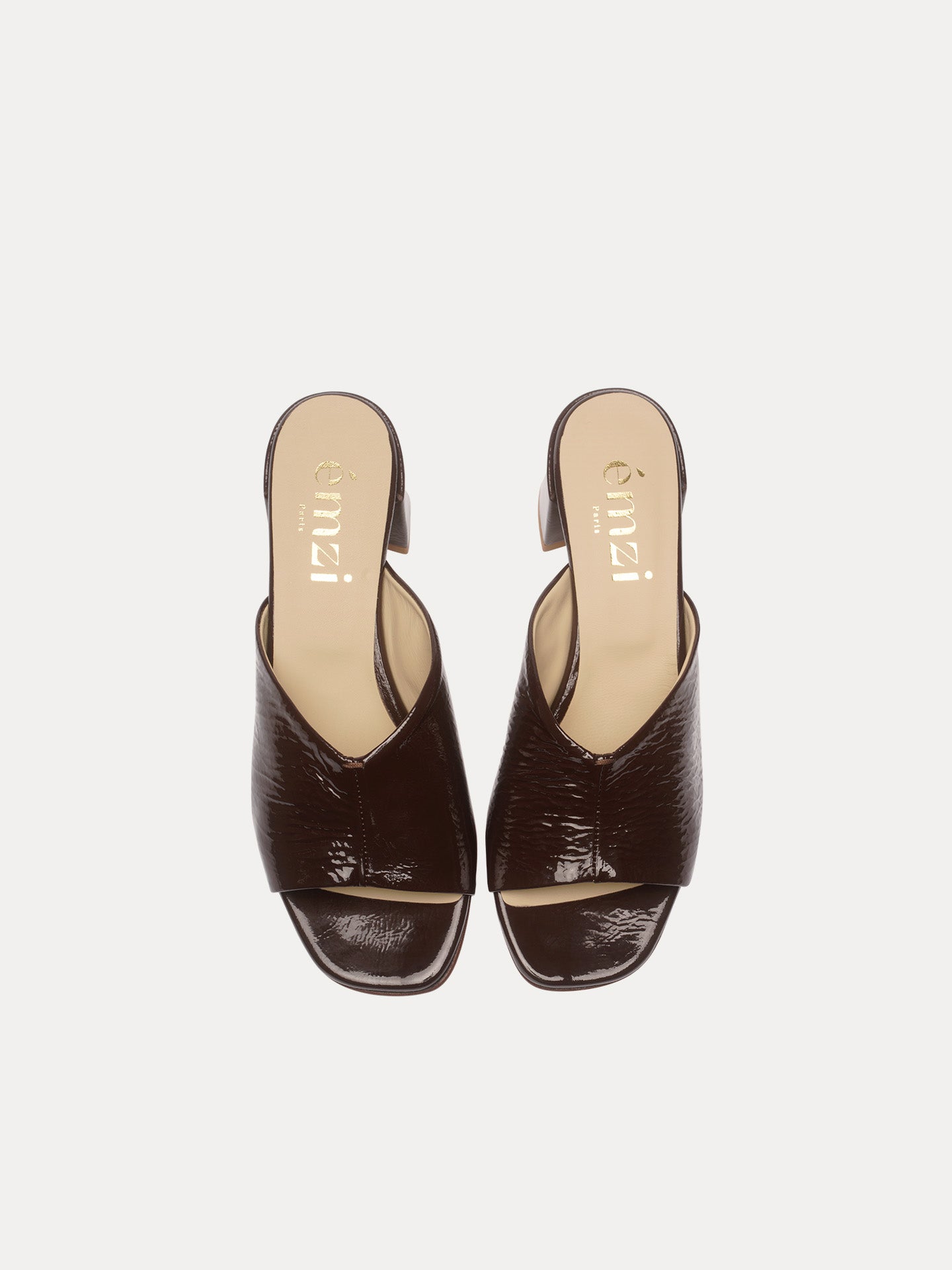 Brown Sandals In Italian Crinkled Patent Leather For Women - Heel 5 cm - Mellia Brown Gloss - Top View Packshot