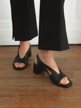 Black Sandals In Italian Nappa Leather For Women - Heel 5 cm - Rossia Black - Lifestyle Feet Close-up