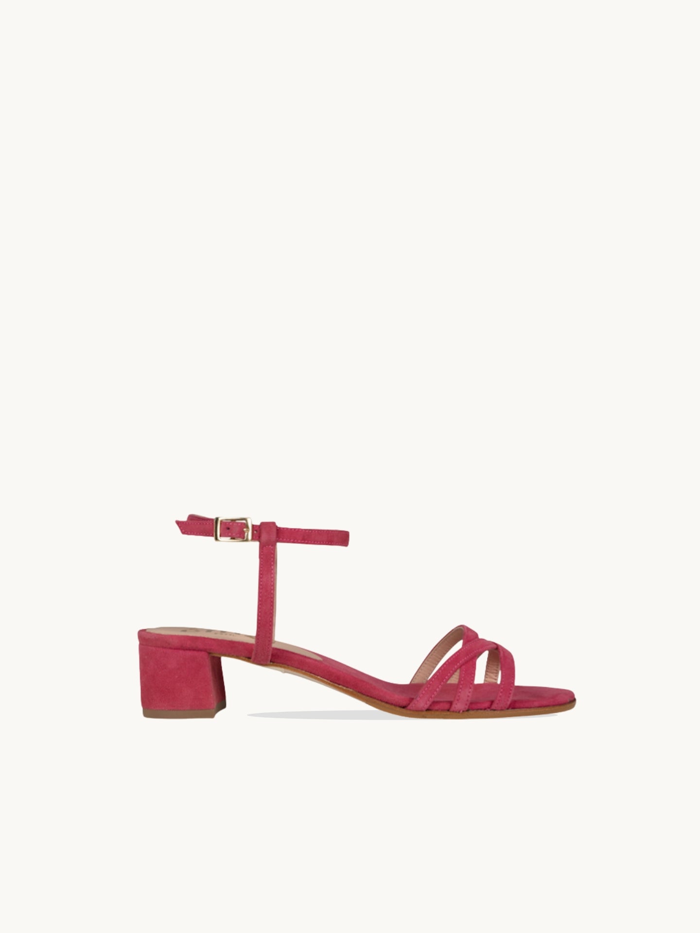Sandales Roses Cuir velours Femme - Talon 4 cm - Kiki Berry - Packshot Trois Quart