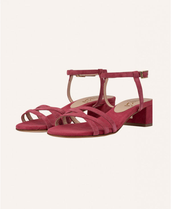 Sandales Roses Cuir velours Femme - Talon 4 cm - Kiki Berry - Packshot Trois Quart